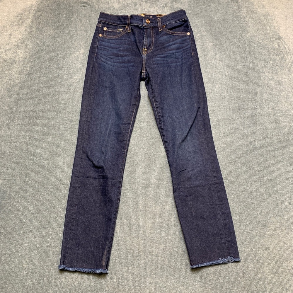 7 for All Mankind Roxanne Ankle Jeans Womens 25 Blue Denim Stretch Faded Raw Hem